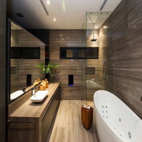 Perpaduan Unsur Kayu Pada Kamar Mandi Modern